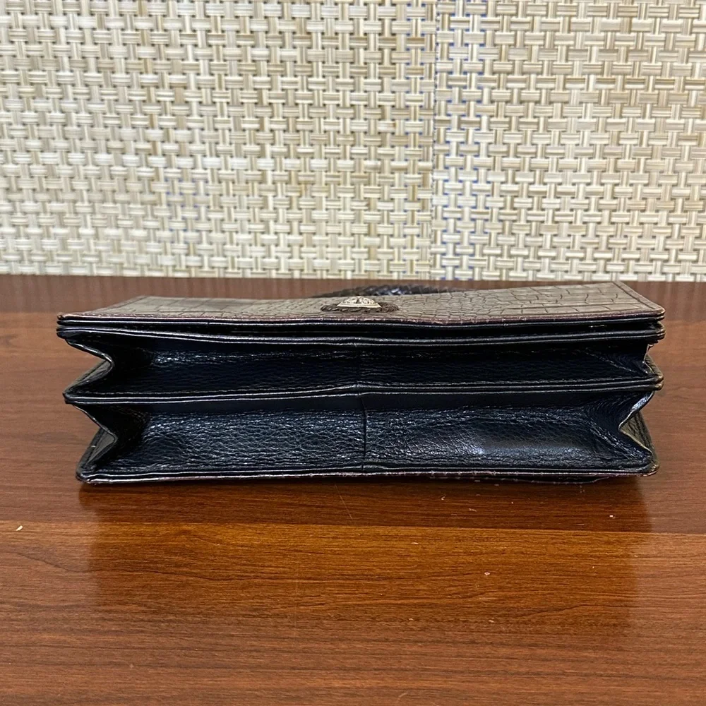 🌟7xHP🌟VTG 90s Brighton Croco Embossed Brown & Black Leather Organizer Wallet Bag - Picture 15 of 15